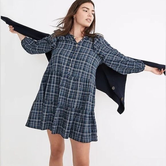 MADEWELL Gauze Ruffle-Trimmed Mini Dress in Deep Indigo Size S - Picture 5 of 13